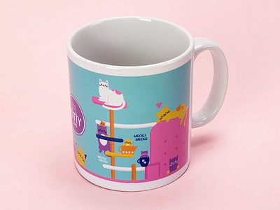 Kitty Cafe Mug Design 1 bright cats colour design illustration illustrator kitty cafe merchandise mug product vector