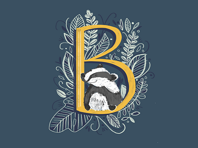 36 Days of Type - B 36 days of type alphabet animals badger botanical character hand lettering hufflepuff leaves navy type typography