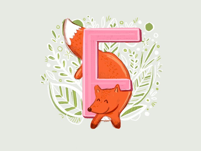 36 days of type - F pink letters botanical leaves alphabet fox illustration typography type ipad pro hand lettering 36 days of type