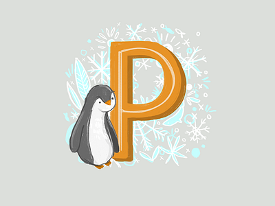 36 days of type - P 36 days of type alphabet grey hand drawn hand lettering illustration kidlit orange penguin type typography