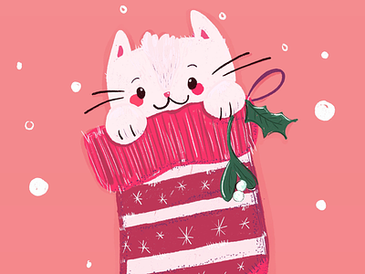 Kitty Stocking animals cats character christmas festive hand drawn illustration ipad pro kitten pink procreate stocking