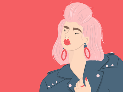 Illustrated Portrait biker clothes colour editorial fashion girls hand drawn illustration pink hair portrait procreate style vector