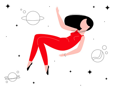 Girl in outer space adobe illustrator black girl girl character illustration minimal red space vector