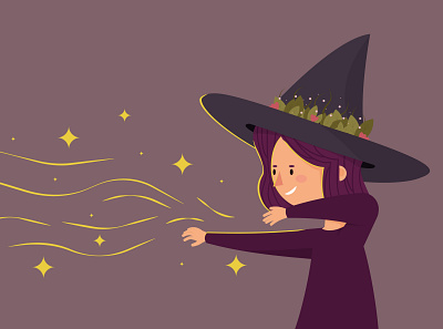 Witch adobe illustrator flat girl girl character illustration magic vector witch