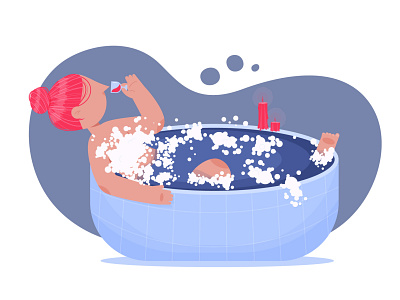 Bath time adobe illustrator bath bathroom flat girl girl character illustration minimal vector