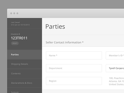Wire Parties drop down forms invoice monotone ui ux wireframe