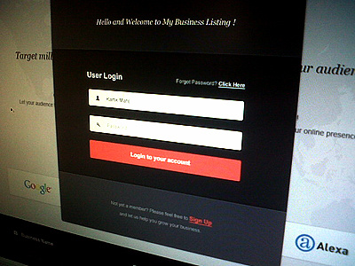 Login Box black box design grey home page icon login red sign up ui ux web design white