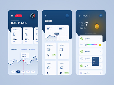 Smart home energy tracking app app application blue chart clean dashboard design gradient graph icons iosapp iphone mobile mobile app modern smarthome ui ux visualisation