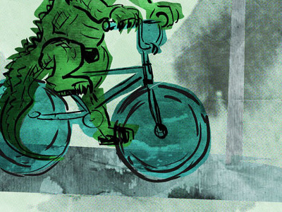 Bike-It Gator bike it brush pen illustration lunchboxdoodles one lucky guitar pen and ink photoshop