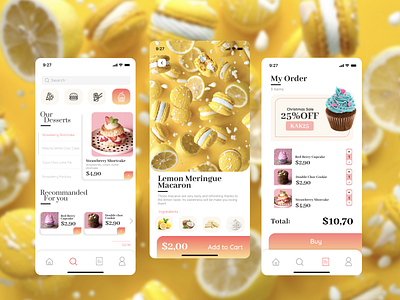 Food App Design 01 app application design cakes design desserts flat food food app minimal ui ux