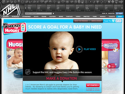 NHL/Huggies Online Campaign campaign landing page nhl