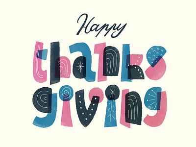 Happy thanksgiving colors hand lettering illustration lettering mid century pink thanksgiving