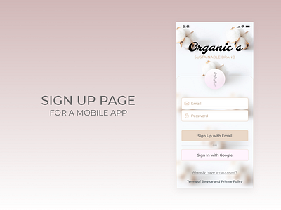 Sign up page for a mobile app app design sign up sign up page sign up page design sign up page for a mobile sign up ui sign up ux ui ui design ui eco brand ui organic brand ui sustainable brand
