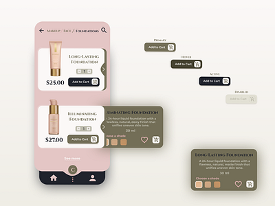 Mobile App for a cosmetic online store UI/UX cosmetics cosmetics e commerce cosmetics mobile app cosmetics mobile app ui cosmetics mobile app ux cosmetics online store design in figma e commerce figma green navy online store pink pink design pink ui
