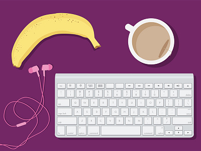 Designer Survival Kit banana cartoon headphones illustration illustrator keyboard tea
