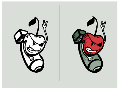 Cherry Bomb bomb character cherry horns ink skateboard sketch type