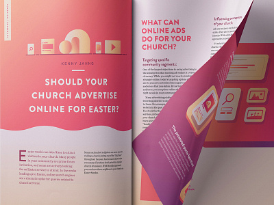 Easter Advertising Magazine Article bright church easter editorial editorial illustration editorial layout gradient indesign magazine magazine cover purple tomb