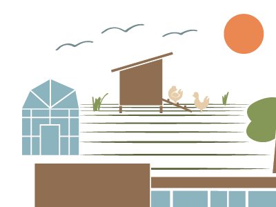 Stripped back Co-op Landscape chicken coop chickens co op farm greenhouse illustration landscape vector