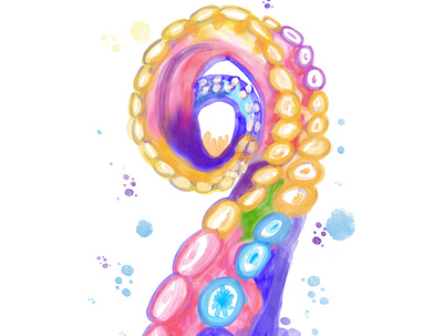 Octopus Arm Watercolor illustration octopus rainbow tentacle watercolor