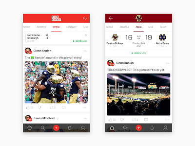 Fancred Social Feeds design flat ios live streaming mobile scores sports ui ux video