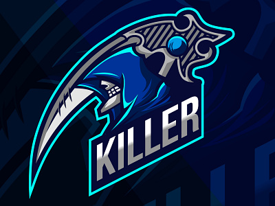 Reaper Killer E-sport Logo Design Template blue design emblem esport game gaming grimreaper illustration killer logo mascot reaper skull sport template vector