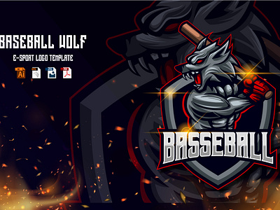 Baseball Wolf E-sport Logo Template