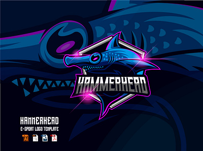 Hammerhead E-sport Logo Design Template design emblem esport graphic design hammerhead illustration logo mascot shark sport vector