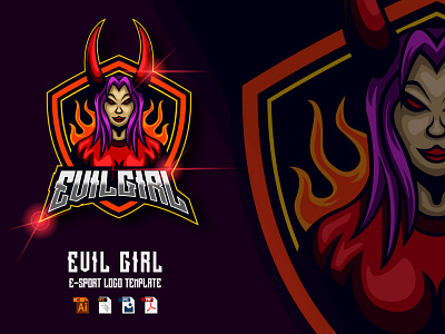 Evil Girl E-sport Logo Design Template design devil emblem esport evil girl graphic design illustration logo mascot sport vector woman