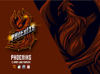 Phoenix E-Sport Logo Design Template bird design eagle esport fire graphic design illustration logo mascot phoenix sport vector