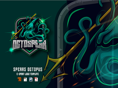 Octopus Spears E-sport Logo Design design esport graphic design illustration kraken logo mascot octopus spear sport squid vector