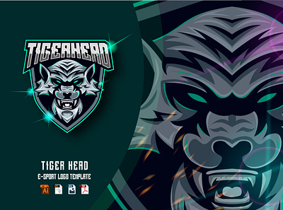 Tiger Head E-sport Logo Design Template animal design esport game gamer gaming graphic design head illustration lion logo mascot sport tiger vector