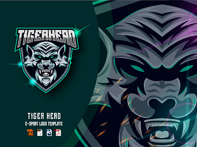 Tiger Head E-sport Logo Design Template