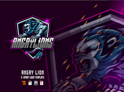 Angry Lion E-sport Logo Design Template angry design esport game gamer gaming graphic design illustration lion logo mascot sport tiger vector