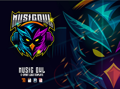 Owl with Headset E-sport Logo Design animal bird design esport game gamer gaming graphic design illustration logo mascot myth owl sport vector