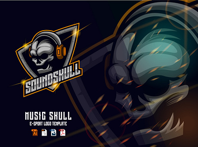 Sound Skull E-sport Logo Design Template design esport game gamer gaming graphic design head headset illustration logo mascot music skull sport vector