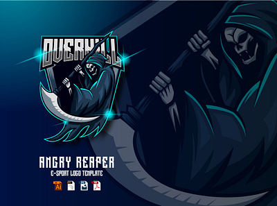 Angry Reaper E-sport Logo Design design esport game gamer gaming graphic design grim illustration logo mascot reaper skull sport vector