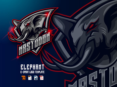 Elephant E-sport Logo Design Template animal design elephant esport game gamer gaming graphic design illustration logo mammoth mascot mastodon sport vector