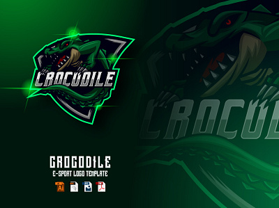 Crocodile E-sport Logo Design Template crocodile design esport game gamer gaming graphic design illustration lizard logo mascot sport vector