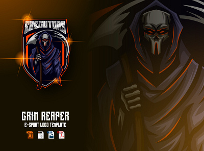 Grim Reaper E-sport Skull Logo Design design esport game gaming graphic design grim illustration logo mascot reaper skull sport vector