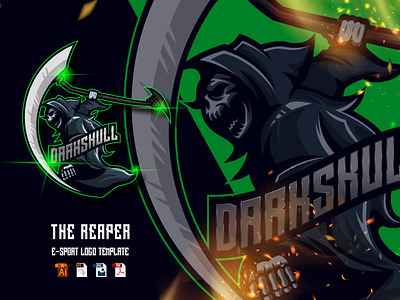 The Reaper E-Sport Logo Design Template Vector design esport game gamer gamig graphic design grim grimreaper illustration logo reaper skull sport vector