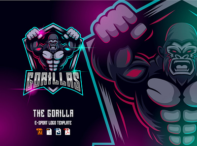 Gorilla E-Sport logo design template ape design esport gorilla graphic design illustration logo monkey sport template vector