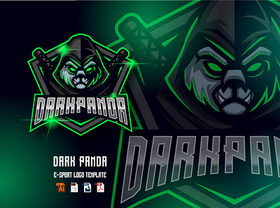 Dark Panda E-Sport logo design template design esport game gaming graphic graphic design icon logo mascot ninja panda sport template vector