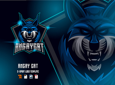 Angry Cat E-Sport logo design template cat design esport graphic design icon illustration lion logo mascot sport template tiger vector