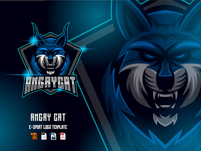 Angry Cat E-Sport logo design template