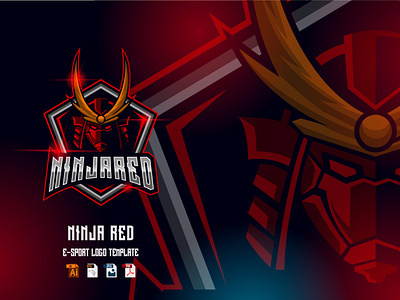 Ninja Red E-Sport logo design template