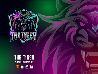 Tiger Head E-Sport logo design template