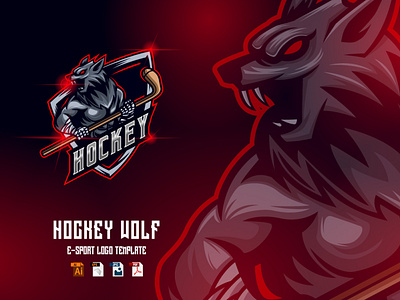 Wolf Hockey E-Sport logo design template