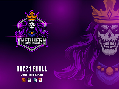 Queen Skull Game E-Sport logo design template