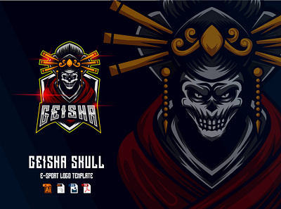 Geisha Skull E-Sport Game logo design template design e sport esport game gaming geisha illustration japan logo mascot skull sport template vector