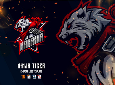 Ninja Tiger E-Sport Game logo design template anima design e sport esport graphic graphic design illustration katana logo ninja samurai sport template tiger vector
